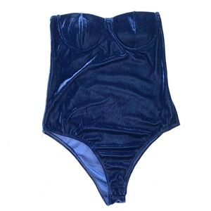 Haute Monde Navy Blue Velvet Bodysuit